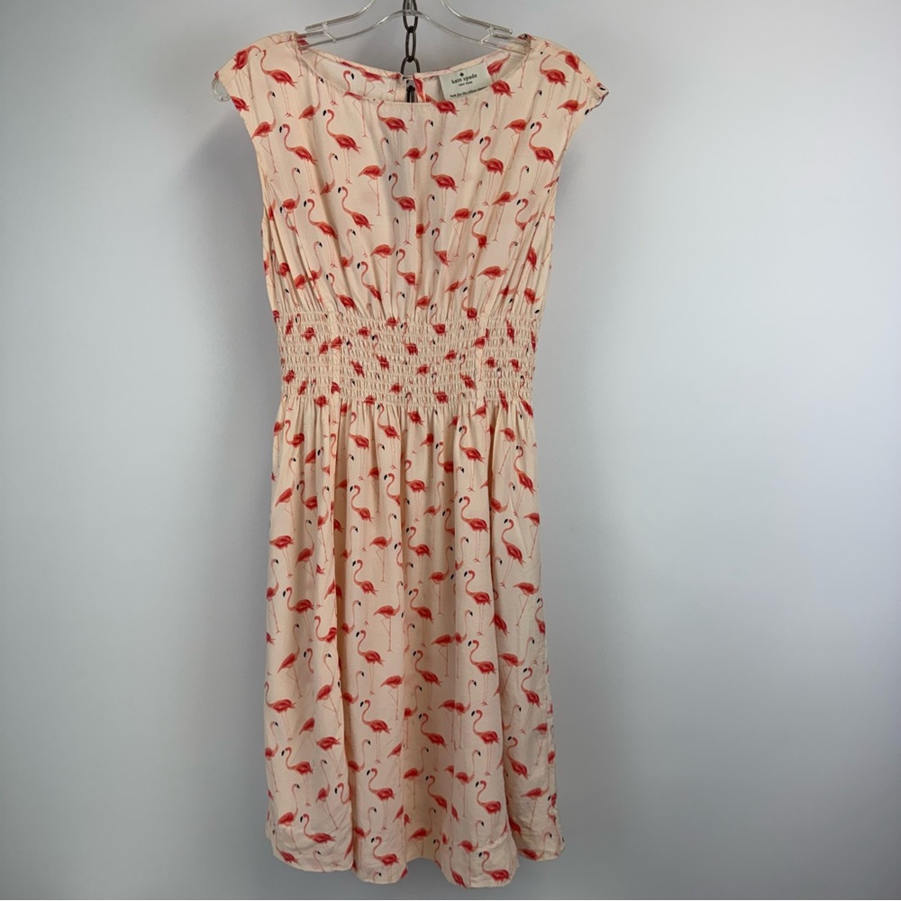 Kate Spade Flamingo Novelty Print 54% Silk Blend Dress Pockets‎ Women's Sz. 6